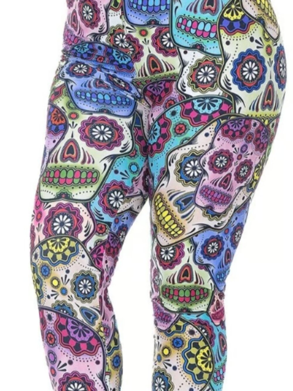 Women's Halloween Colorful Sugar Skulls Full Length Leggings~L-XL~12-14